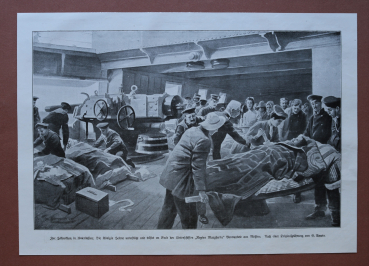 Kunst Druck Unteritalien 1909 G Umato Hilfstation Königin Helene unterstützt an Bord des Linienschiffes Regina Margherita Verwundete aus Messina